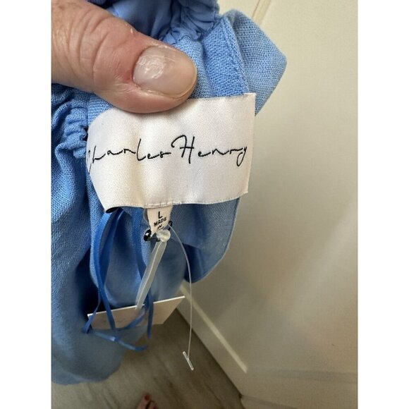 Charles Henry Linen Blue Halter Dress Large L Maxi Backless - Picture 10 of 10